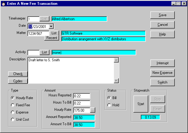 RTG Timer: Enter A New Fee Transaction