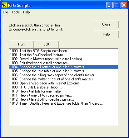 RTG Scripts: main window