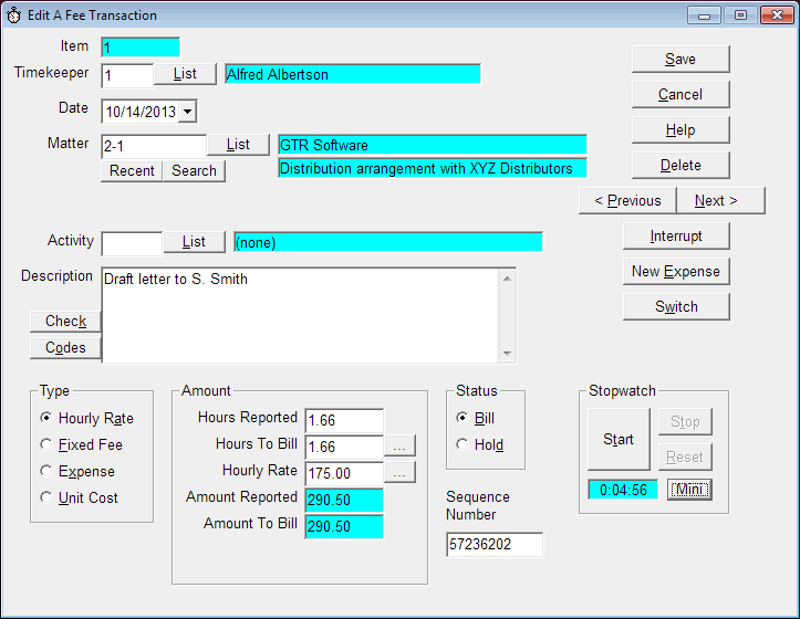 RTG Timer: Edit A Fee Transaction